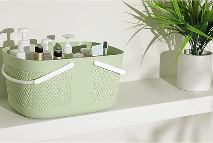 Shower Caddy Basket, Portable Large Capacity Thickened Plastic Organizer Storage Tote with Handles Drainage Toiletry Bag Bin for Bathroom, College Dorm Room Essentials, Kitchen, Camp, Gym, Green