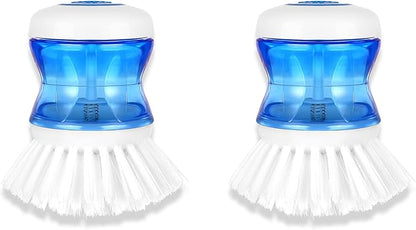 Dish Brush with Soap Dispenser, Firm Bristles Dish Scrubber for Pots, Pans & Sink Cleaning, 2 Pack