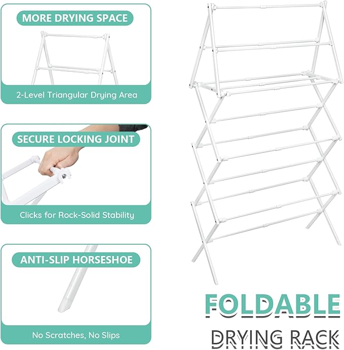ZOES HOMEWARE 4 Tier Clothes Drying Rack Foldable | Foldable Clothing Drying Rack | Laundry Drying Rack Collapsible for Laundry Room, Dorm, Expandable Sturdy Metal Design | White 29"L x 11.5"W x 53"H
