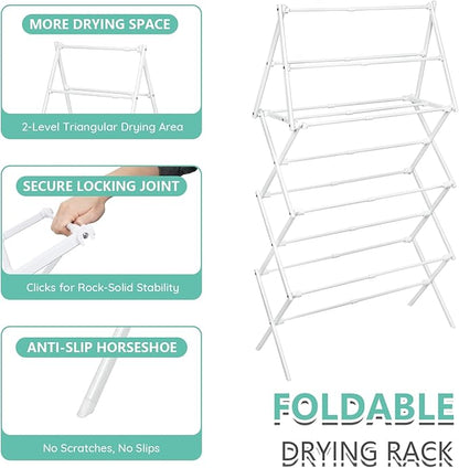 ZOES HOMEWARE 4 Tier Clothes Drying Rack Foldable | Foldable Clothing Drying Rack | Laundry Drying Rack Collapsible for Laundry Room, Dorm, Expandable Sturdy Metal Design | White 29"L x 11.5"W x 53"H