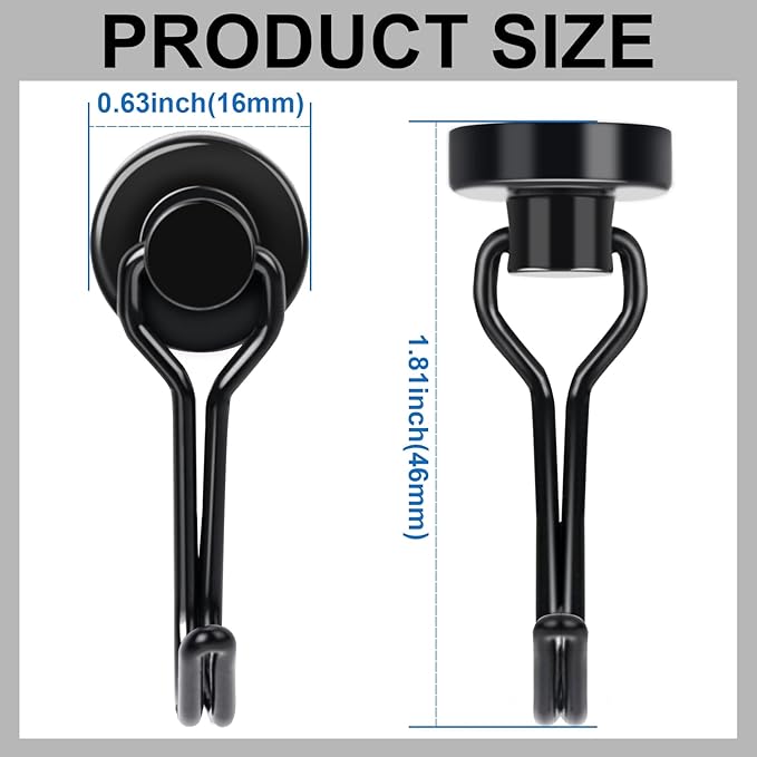 E BAVITE Swivel Swing Black Magnetic Hooks,30LBS Powerful Strong Neodymium Rare Earth Magnet Hook. Perfect for Refrigerator, Kitchen and Other Surfaces, Pack of 50