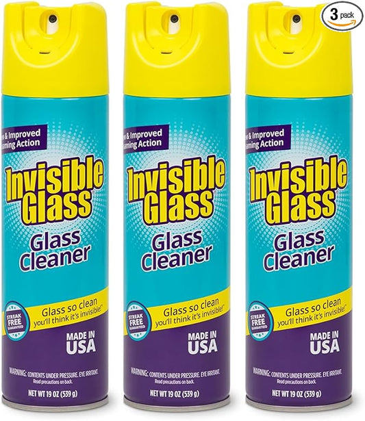Invisible Glass 91160-3PK Premium Aerosol Glass and Window Foaming Cleaner Spray – Cleans Glass, Windows, Mirrors, Shower Doors, and More – Streak-Free, Ammonia-Free, Tint-Safe – 19 oz (Pack of 3)