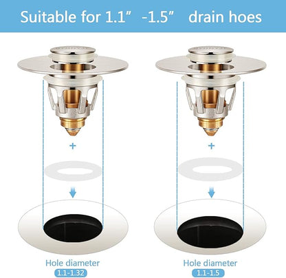 QYHNYJF Bathroom Sink Stoppers Brushed Nickel – Pop Up Drain Stopper & Strainer, 2-in-1 Universal Sink Stopper for 1.1" to 1.5" Bathroom Sink Drain Pipes, Brushed Nickel Finish