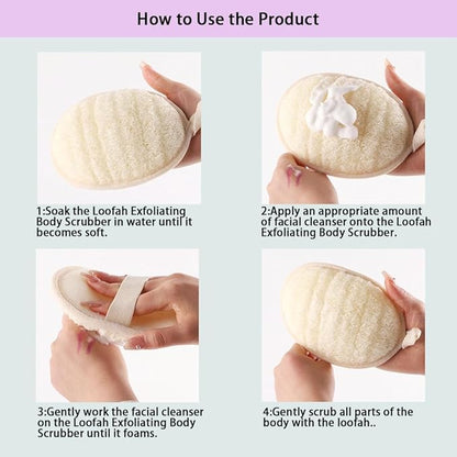 Natural Loofah Exfoliating Body Scrubber,Bath Shower Loofah Sponge for Women and Men,Made with Biodegradable Shower luffa Sponge,for Face and Body that Gets You Clean(3 PC)