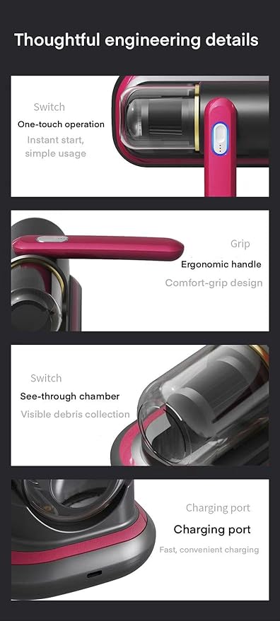 Mattress Fabric Cleaner - UV-C Light Refreshment & 8000Pa Cyclonic Suction, Quiet Cordless Handheld for Mattress, Sofa, Car