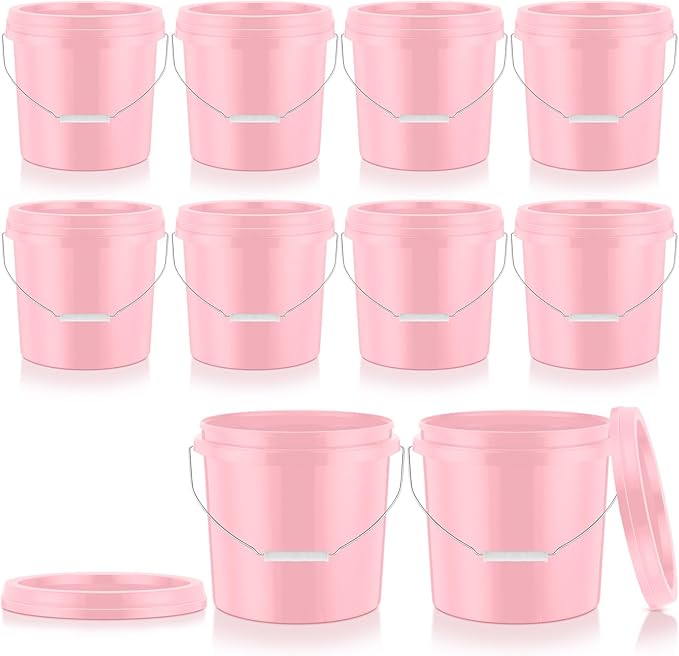 Tioncy 10 Pcs 2 Gallon Plastic Bucket with Lid Heavy Duty 2 Gallon Bucket Pail with Lid Handle for Storage Container Home Household Cleaning (Light Pink)