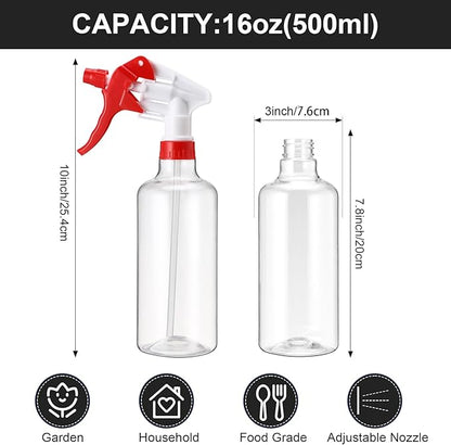 Eccliy 12 Pcs 16 Oz Plastic Spray Bottle, Adjustable Empty Reusable Sprayer for Cleaning, Planting, Water, Bathroom and Kitchen, BBQ, Commercial and Residential (Clear,Red)