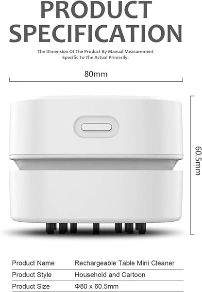 ODISTAR Counter Vacuum Cleaner,Mini Table dust Sweeper Energy with Digital Timer,Endurance up to 400 mins,360º Rotatable for Cleaning Rubber shavings,Crumbs Keyboard of Gifts for Kids(White)