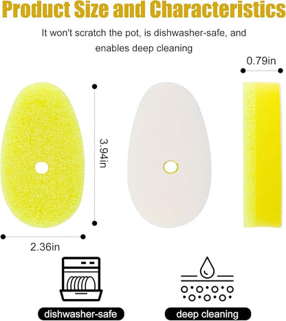 6 Packs Refill Heads Compatible with Dish Daddy, Non-Scratch Wand Refill Sponge Heads Compatible with Scrub Daddy, Upgrade Much Thicker and Durable, Pots & Pans, Yellow