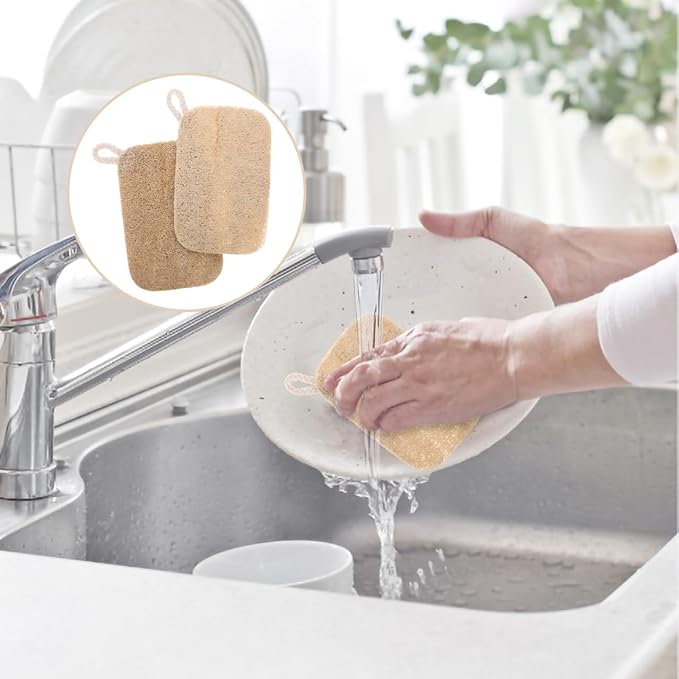 5-in-1 Kitchen Soap Dispenser Set with Sponge Holder - Dual Hand & Dish Soap Pump Dispenser for Sink Countertop with 2-Packs Natural Loofah Dish Sponge Dishwashing Scrubber,Black