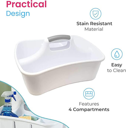 Bath Caddie White - Totes with Divided Compartments and Handles for Organizing, Storing & Carrying Cleaning Supplies and Bathroom Accessories (Large Cleaning Caddy)