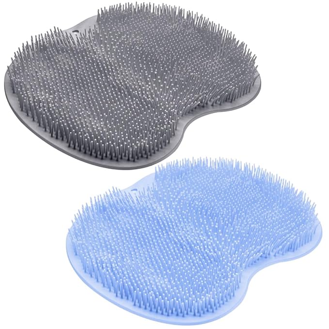 2PACK Shower Foot Scrubber Mat Back Washer Back Exfoliating Bath Wash Pad Wall Mounted Slip Suction Cups Foot Scrubber for Use in Shower Cups Foot Cleaner for Men and Women