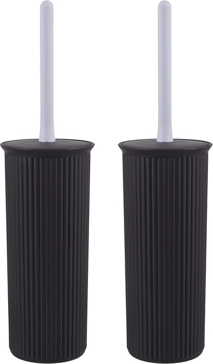 Superio Decorative Plastic Toilet Bowl Brush and Holder Set, Cleaner Scrubber for Bathroom (2, Brown)