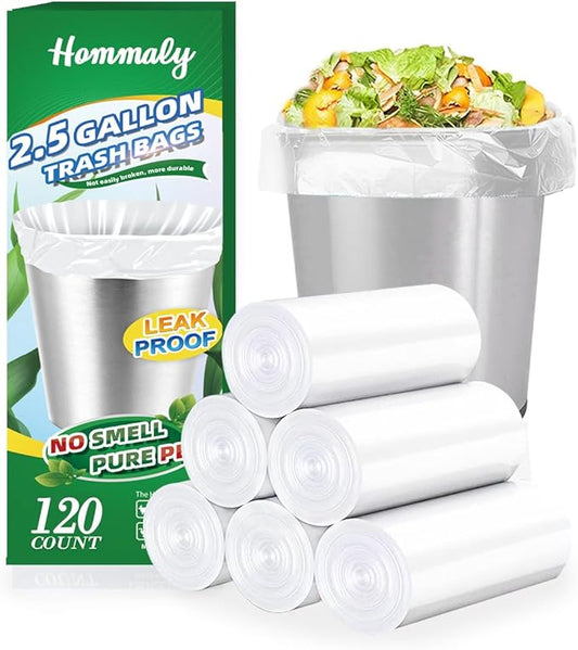 2.5 Gallon 120 pcs(2.5-2.6 Gal) Small Clear Trash Bags, Strong 2.5 Gallon 2.6 Gallon Garbage Bags, Bathroom Trash Can Bin Liners,Mini Bags Waste Basket Liner,Fit 6-10 Liter, 2.5-2.6 Gal (2.5C120)