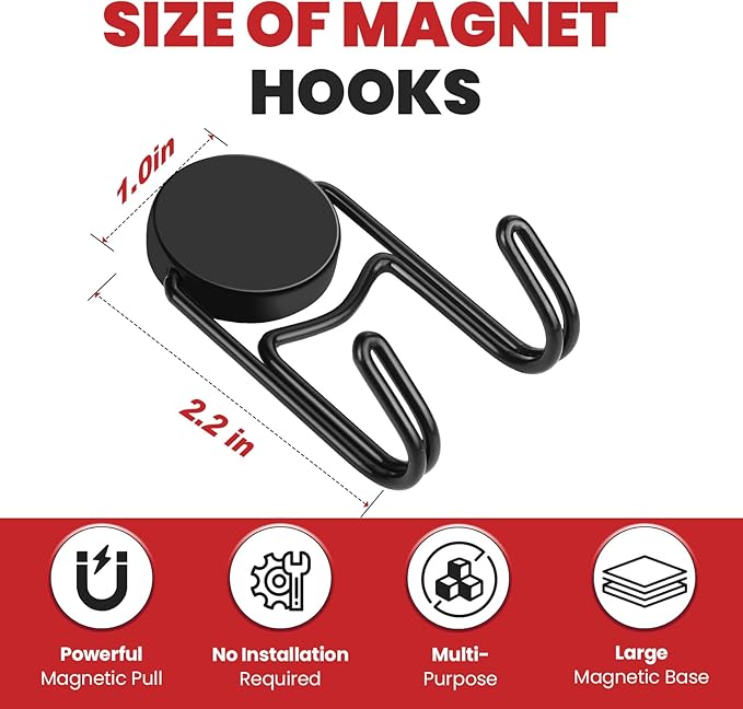 Buelkmag Magnetic Hooks 50Lbs+ 2026 Cruise Essentials Magnet Hook Heavy Duty Magnets Hanging Hooks for Refrigerator Grill Toolbox Outdoor 8 Pack (Black)