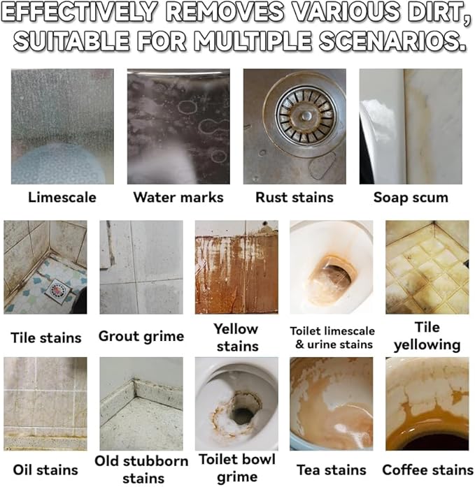 Hard Water Stain Remover, Shower Glass Cleaner Soap Scum Remover, Limescale Buildup Remover All-Purpose Bathroom Cleaner, for Glass, Shower Doors, Tiles, Toilet, Tub, Sink & Water Pipes (1PC)