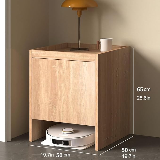 Robot Vacuum Stand Cabinet,Storage Cabinet with Doors and Drawers for Robot Vacuum Cleaner,Wood Bathroom Cabinet,Side Table for Living Room, Home Office(White,H65cm/25.6in)