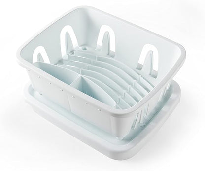 Camco RV Mini Dish Drainer & Tray - Features a Sloped Drain Tray Design, Heavy-Duty Construction - Ideal for Small Spaces, Apartments, Boats, and More -9.5"L x 11.7"W x 4.75"H - White (43511)