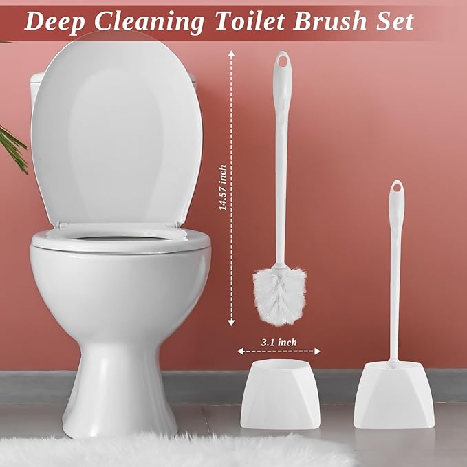 FoldTier 1 Set Toilet Holder and Brush Set 16.14 Inch Toilet Bowl Cleaner Brush with Caddy Bathroom Scrub Plastic Scrubber with Long Handle for Bathroom Cleaning, Easy to Assemble (White)