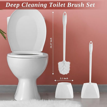 FoldTier 1 Set Toilet Holder and Brush Set 16.14 Inch Toilet Bowl Cleaner Brush with Caddy Bathroom Scrub Plastic Scrubber with Long Handle for Bathroom Cleaning, Easy to Assemble (White)