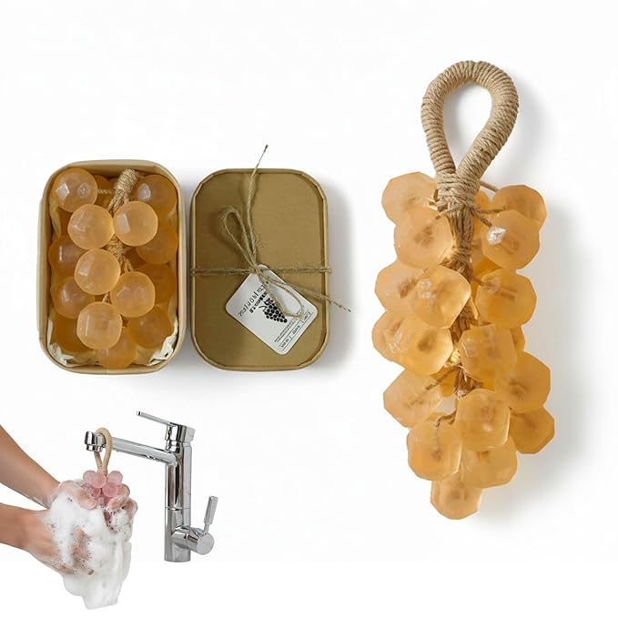 Grape Soap on a Rope Handmade, 25 Grapes Decorative Bath Bar, Soft Lather Cluster Soap for Hand, Face & Body, Multi-Use Hanging Scent Accent (1, Osmanthus)