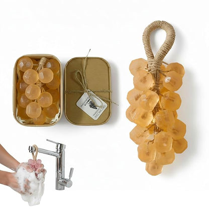 Grape Soap on a Rope Handmade, 25 Grapes Decorative Bath Bar, Soft Lather Cluster Soap for Hand, Face & Body, Multi-Use Hanging Scent Accent (1, Osmanthus)