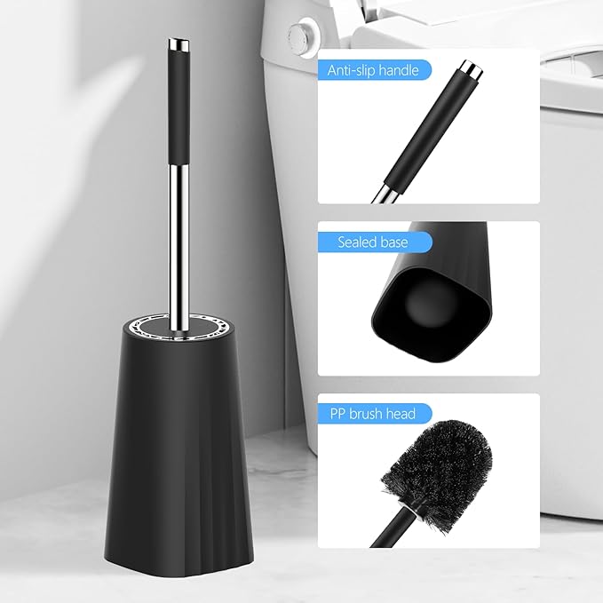 SetSail Toilet Brush, Compact Size Toilet Bowl Brush and Holder Toilet Brushes for Bathroom with Stainless Steel Handle Toilet Cleaner Brush with Durable Scrubbing Bristles, 3 Packs