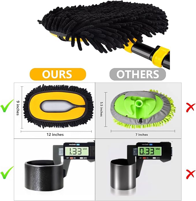 57'' Car Wash Brush with Long Handle Chenille Microfiber Car Wash Kit, Mitt Retractable Bent Pole Car Wash Brush for Cars RV Truck Boat (Light Yellow)