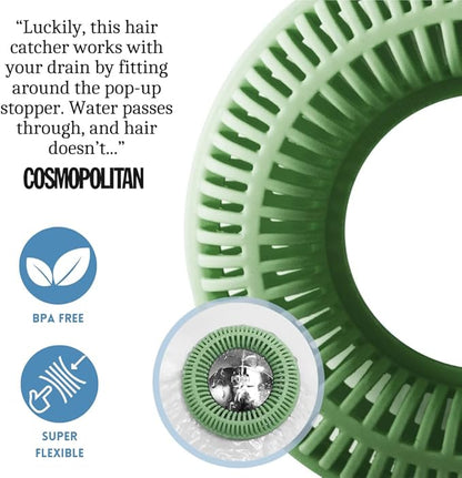 Hair Catcher for Shower Drain & Bathtub – TubRing Pop-Up Drain Protector & Strainer, Reusable Silicone Stopper for Bathroom Clog Prevention, Fits 1.85"–2.16" Drains | Sage Green