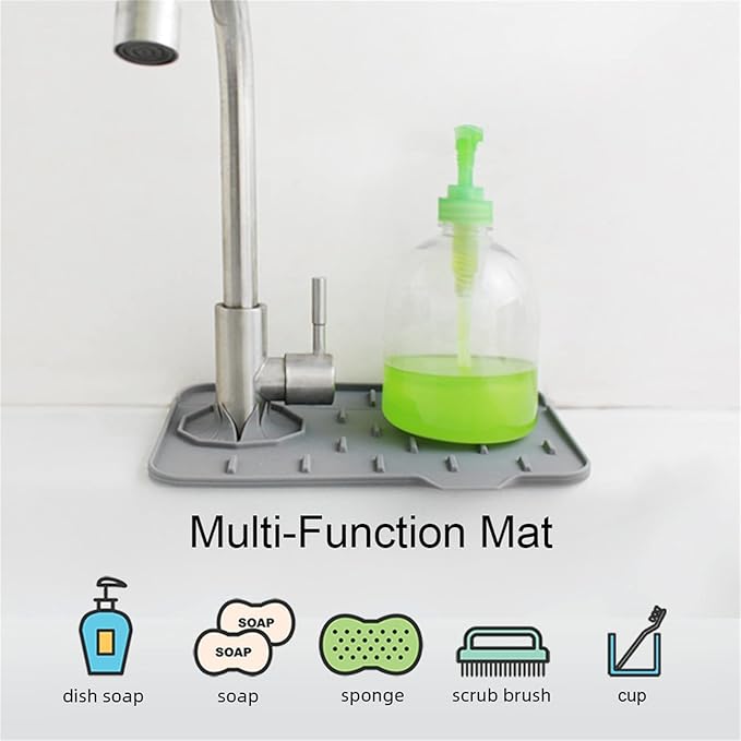 2-Pack Bytelive Silicone Sink Mat, Mini Sink Splash Guard and Soap Sponge Holder for Kitchen Countertop Protect with Self Draining Design (8.3" x 5.7", 2-Pack Gray)