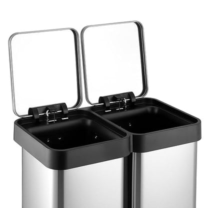 GarveeHome 16 gal Step-Open Dual Trash and Recycling Bin with Soft-Close Lid, Modern, Minimalistic for Home, Kitchen, Laundry Room, Office, Bedroom, Bathroom, Without Inner Bucket, 60 L(2x30 L)