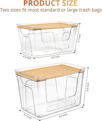 CANTAMI 4 Pack Trash Bag Dispenser With Lid, Stackable Plastic Trash Bag Holder, Clear Trash Bag Organizer for Kitchen, Laundry Room, Under Sink Organization and Storage