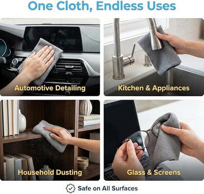 MIRACLEAN Waffle Weave Microfiber Cloths - 12 x 12 inches - Lint Free Cloth, Streak-Free Absorbent Microfiber Glasses Cleaning Cloth, Screens, Dusting & Appliances - 12 Pack Premium Cloth Wipes