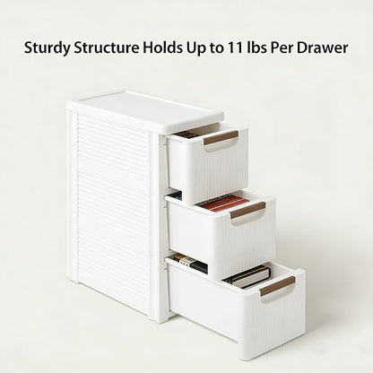 Storage Drawers on Wheels, 3-Drawer Slim Rolling Storage Cart with 4 Casters, Narrow Plastic Organizer for Bathroom Bedroom Kitchen Classroom, Space-Saving Mobile Cabinet