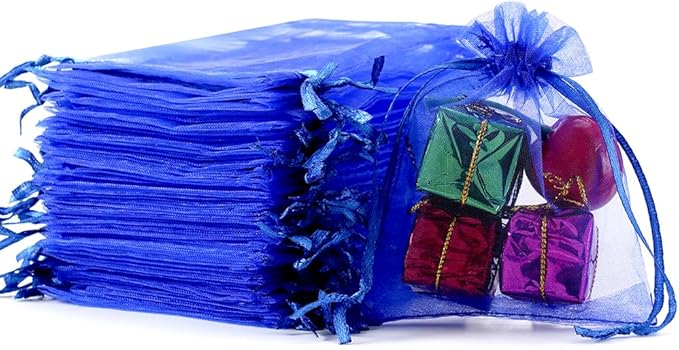 Meowoo 100PCS Organza Bags, 3x4in Small Mesh Bags Drawstring, Mesh Gift Bags Drawstring for Jewelry, Candy, Christmas, Sachets, Bathroom Soaps, Makeup Organza, Wrapping Supplies(Preciousblue)