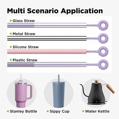 2 Pcs Silicone Straw Cleaner Brush, Extra Long Cleaning Brushes for Straws, 6mm&9mm, Purple