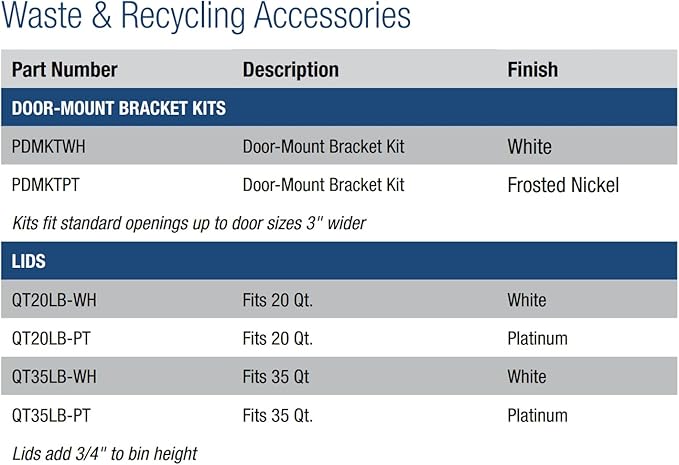 Knape & Vogt Trash Can Lid for 20-Quart KV Waste & Recycling Units, Designed only to fit The QT20PB-PT, 1.31" x 14-1/2" bx 7-7/16", QT20LB-PT, Platinum