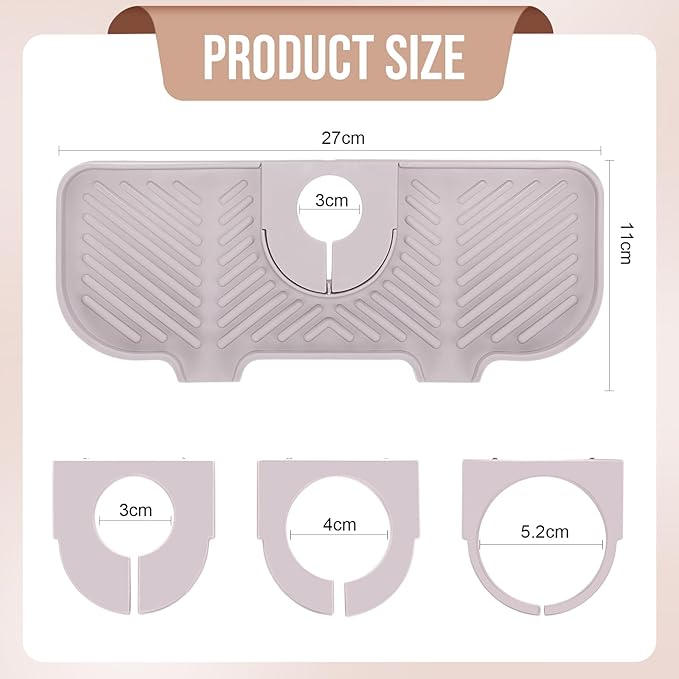 Teenyyou 2 Pcs Silicone Faucet Splash Guard 10.6 ” x 4.3” Kitchen Sink Splash Guard Faucet Mat for Kitchen Mat Catcher Black and Grey Sink Accessories for Bathroom