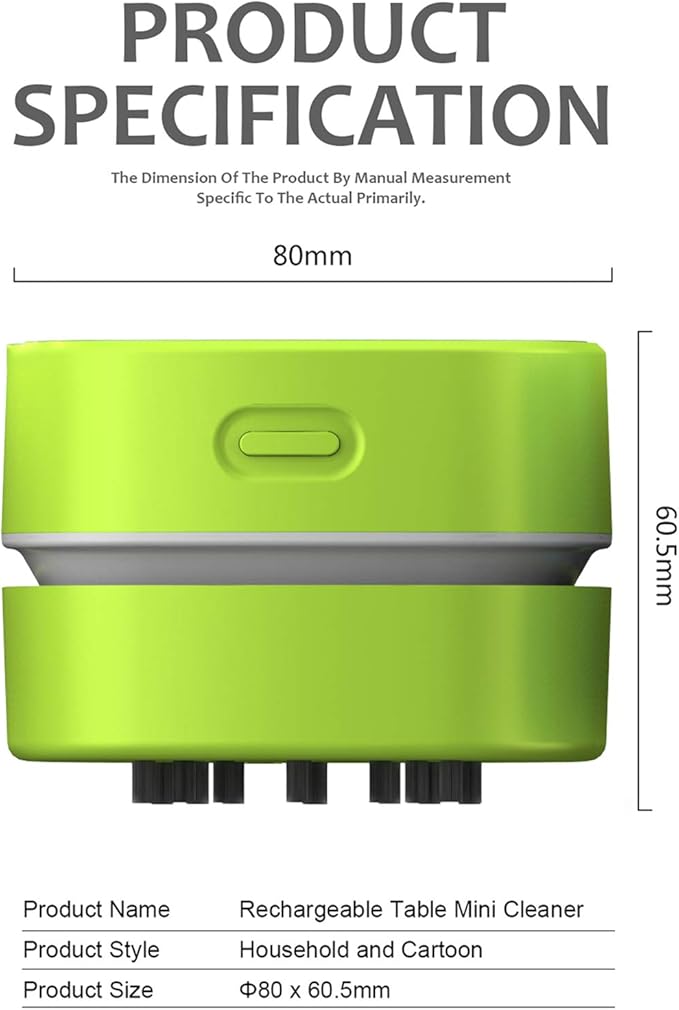 ODISTAR Desktop Vacuum Cleaner,Mini Table dust Sweeper Energy Saving with auto Power-Off Function,High Endurance up to 400 mins,Cordless&360º Rotatable for Keyboard/Home/Office (Green AA Battery)