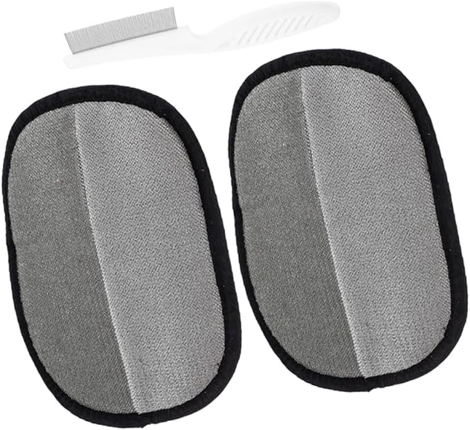 NUOBESTY 3pcs Pet Hair Removal Gloves Set Electrostatic Double-Sided Grooming Mitts with Comb, Small Size for Dog and Cat Hair Cleaning on Furniture, Carpet, and Car Seats