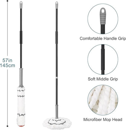 KeFanta Self-Wringing Twist Mops for Floor Cleaning, Microfiber Floor mop with 57 " Long Handle, Cotton Wet Mop for Hardwood Tile Kitchen Bathroom Patio Garage Commercial Household