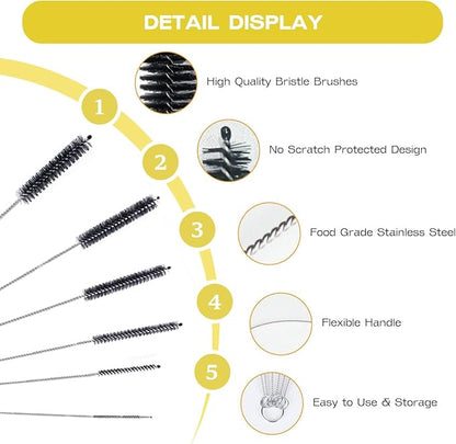 Brush Family Straw Cleaner Brush Set,6 Piece Long Drinking Straws Cleaning Brush Pipe Tube Tiny Brushes 10-inch,Black