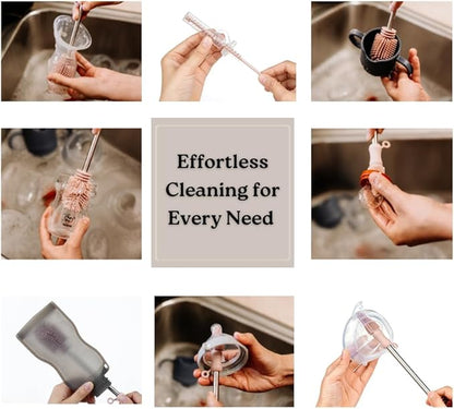 Haakaa Silicone Cleaning Brush Kit – Household Cleaning Brushes for Bottles and Crevices – Food-Grade Silicone: Dishwasher Safe (Brush-Mist Blue)