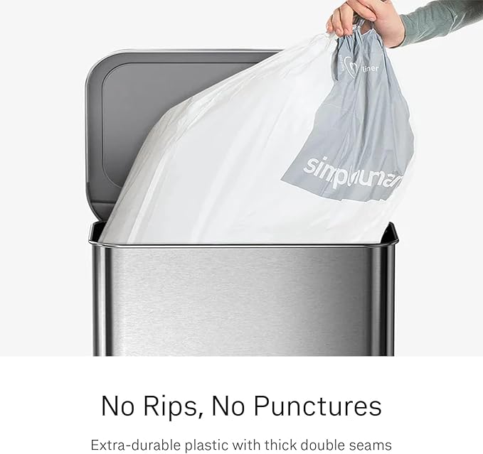 simplehuman Code H Custom Fit Liners, Drawstring Kitchen Trash Bags,1-by-1 Mess-Free Dispense, Extra Thick & Double Seamed, 50% PCR Plastic, 30-35 Liter / 8-9 Gallon, White, 60 Count (Pack of 4)
