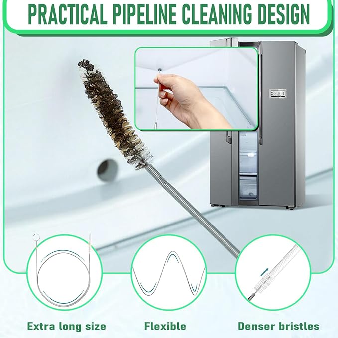 Drain Snake 8 Set: 35.5" Drain Clog Remover (x1), 60" Steel Hair Snake (x2), 30" PET Sink Snake (x3), Shower Head Cleaner Tool (1 pack) and 30" Cleaning Brush (x1) (Drain Snake 8 Set)
