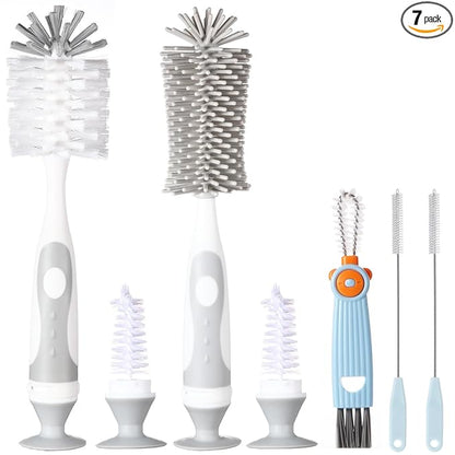 Ariseno 5-in-1 Baby Bottle Cleaner Set, Including Nylon & Silicone Bottle Brush, Cap, Straw & Nipple Brushes, BPA-Free (Grey)