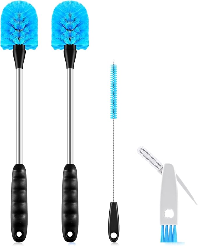 SLUXKE Long Handle Bottle Brush Set with Straw Cleaner Brush and 3 in 1 Cup Lid Cleaning Brush, Water Bottle Cleaner with Stainless Steel Handle for Cleaning Cup, Water Bottles, Tumblers, Baby Bottles