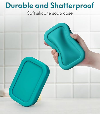 Quatish Solid Shampoo Bar Holder, Large Leakproof Travel Soap Case, Silicone Soap Box with Draining Layer, Enhanced Soap Container, Suitable for Camping, Gym, Bathroom, Outdoor Essentials, Green