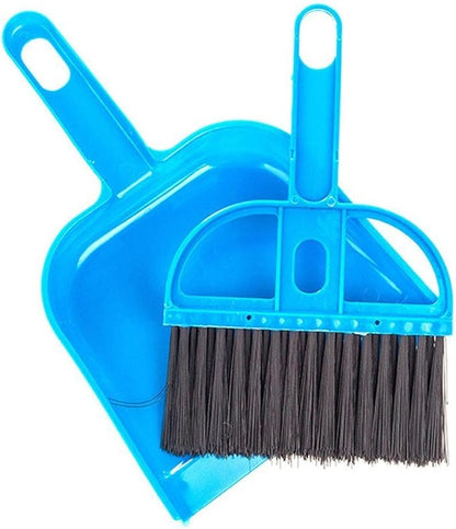 Pet Cage Broom Brush Dustpan Set - Small Cat Litter Sweeper for Pet Cage Clean and Car Keyboard Brush (Blue)