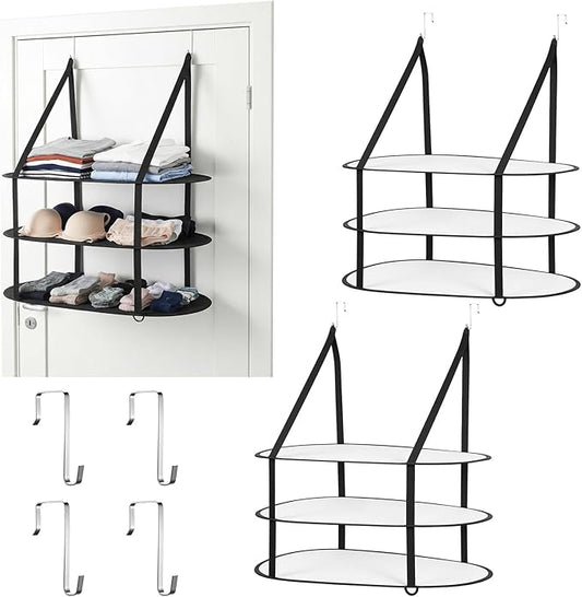 2 Pcs 3 Tier Folding Mesh Clothes Drying Rack, Hanging Sweater Drying Rack Over The Door Folding Drying Rack Large Foldable Flat Dry Hanger for Apartments Dorms Bathrooms